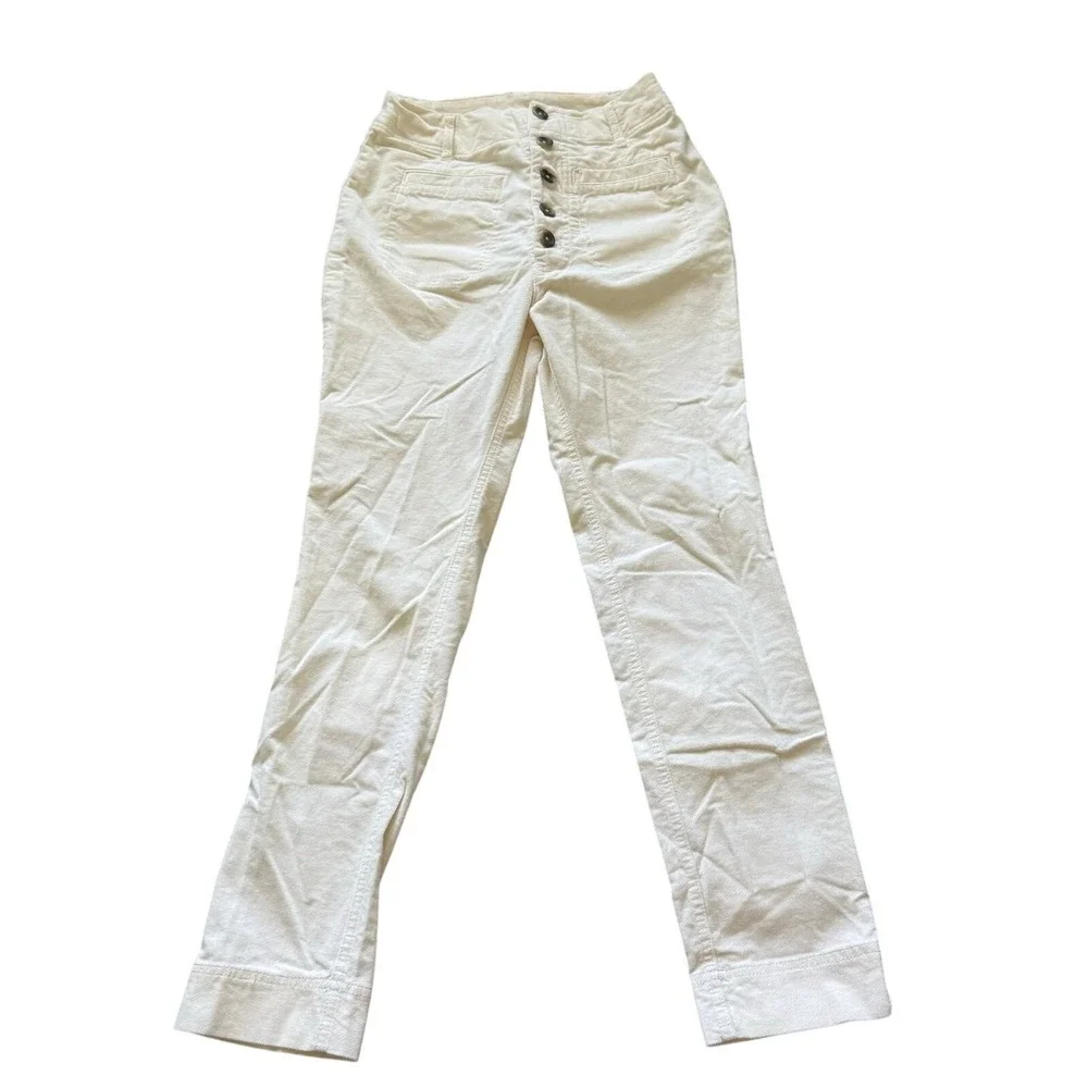 Free People Skinny Button Fly Corduroy Coastal Old Money‎ White Women Pants